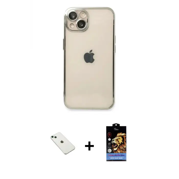 ieg™ iPhone 14 Kılıf Vadi Minimal - Siyah Buffer Hayalet Cam Ekran Koruyucu + Diamond Kamera Lens - YL