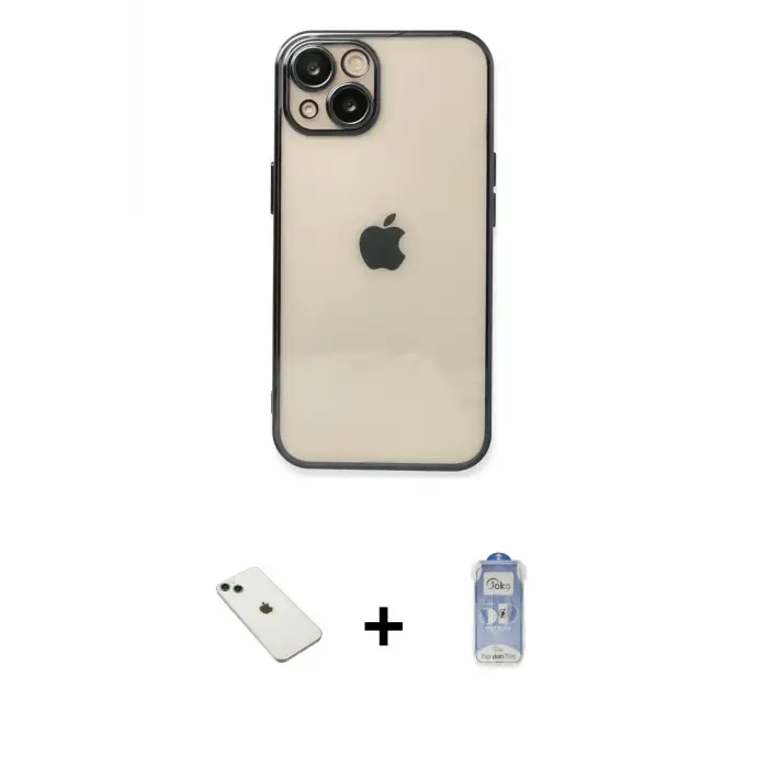ieg™ iPhone 14 Kılıf Vadi Minimal - Siyah Joko Magic 5D Cam + Diamond Kamera Lens - YL