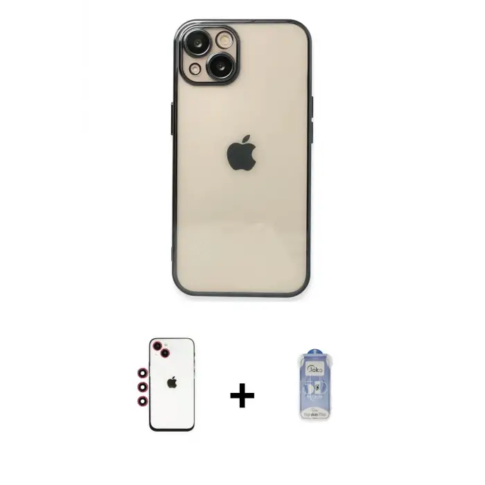 ieg™ iPhone 14 Kılıf Vadi Minimal - Siyah Joko Magic 5D Cam + Shine Kamera Lens - KI