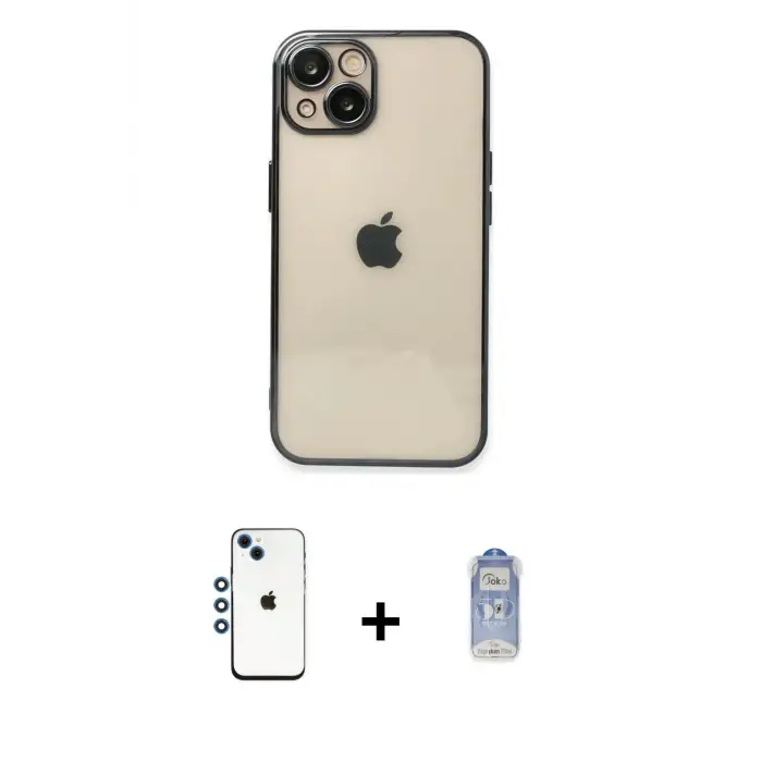 ieg™ iPhone 14 Kılıf Vadi Minimal - Siyah Joko Magic 5D Cam + Shine Kamera Lens - MI