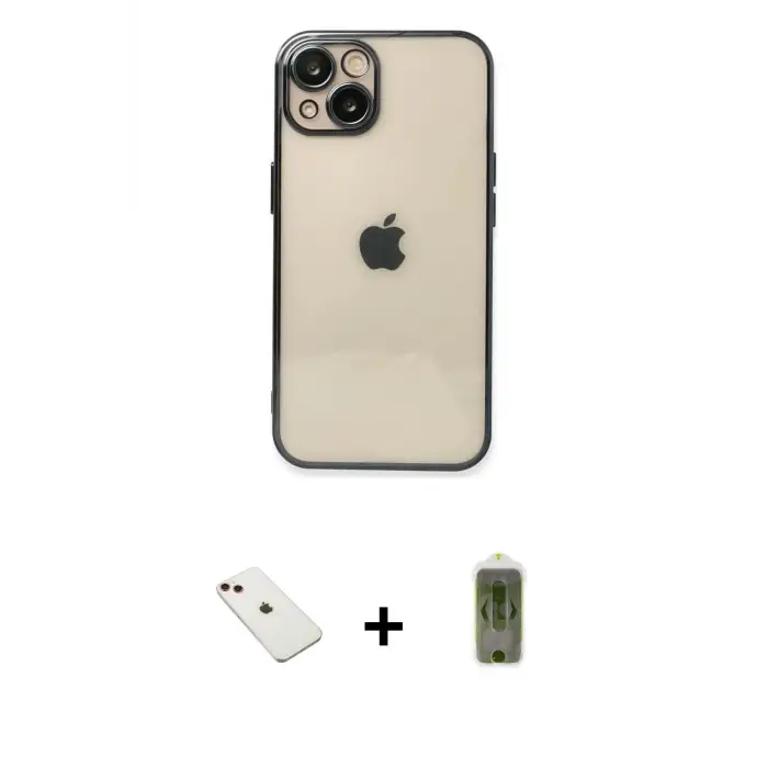 ieg™ iPhone 14 Kılıf Vadi Minimal - Siyah Joko Magic 5D Hayalet Cam + Diamond Kamera Lens - KI