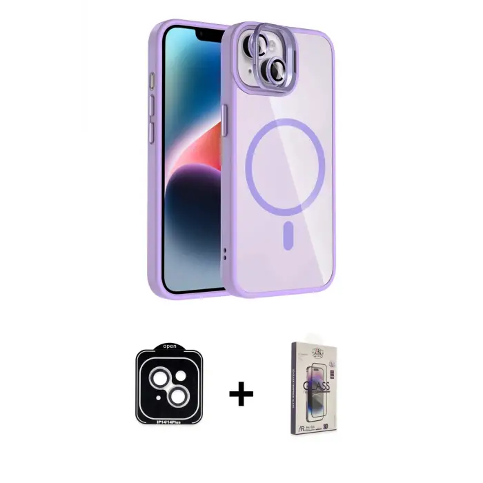 ieg™ iPhone 14 Kılıf Yadigar Asil Koleksiyonu - Siyah Bilvis 3D Cam Ekran Koruyucu + PVD Metal Kamera Lens - GS