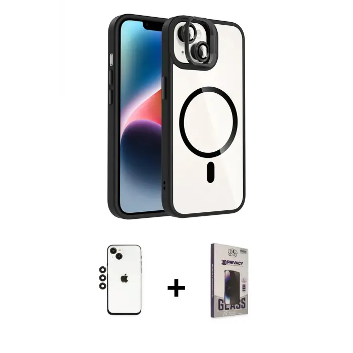 ieg™ iPhone 14 Kılıf Yadigar Asil Koleksiyonu - Siyah Bilvis Hayalet Cam Ekran Koruyucu + Shine Kamera Lens - SH