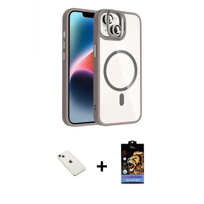 ieg™ iPhone 14 Kılıf Yadigar Asil Koleksiyonu - Siyah Buffer Hayalet Cam Ekran Koruyucu + Diamond Kamera Lens - KI