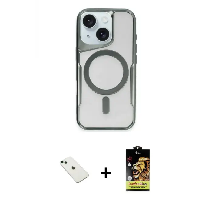 ieg™ iPhone 14 Kılıf Yadigar Klasik Özel Seri - Siyah Buffer Cam Ekran Koruyucu + Diamond Kamera Lens - YL