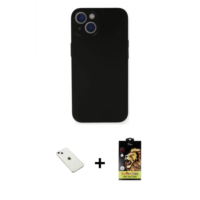 ieg™ iPhone 14 Kılıf Yadigar Yansıma Serisi - Siyah Buffer Cam Ekran Koruyucu + Diamond Kamera Lens - PE