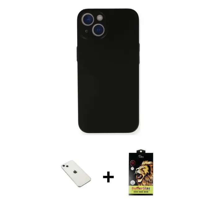ieg™ iPhone 14 Kılıf Yadigar Yansıma Serisi - Siyah Buffer Cam Ekran Koruyucu + Diamond Kamera Lens - SABE