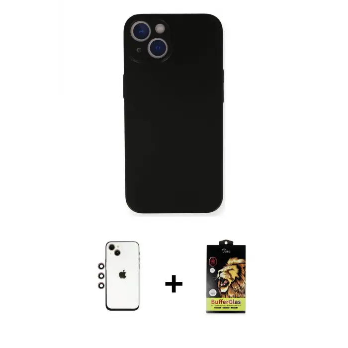 ieg™ iPhone 14 Kılıf Yadigar Yansıma Serisi - Siyah Buffer Cam Ekran Koruyucu + Shine Kamera Lens - GI