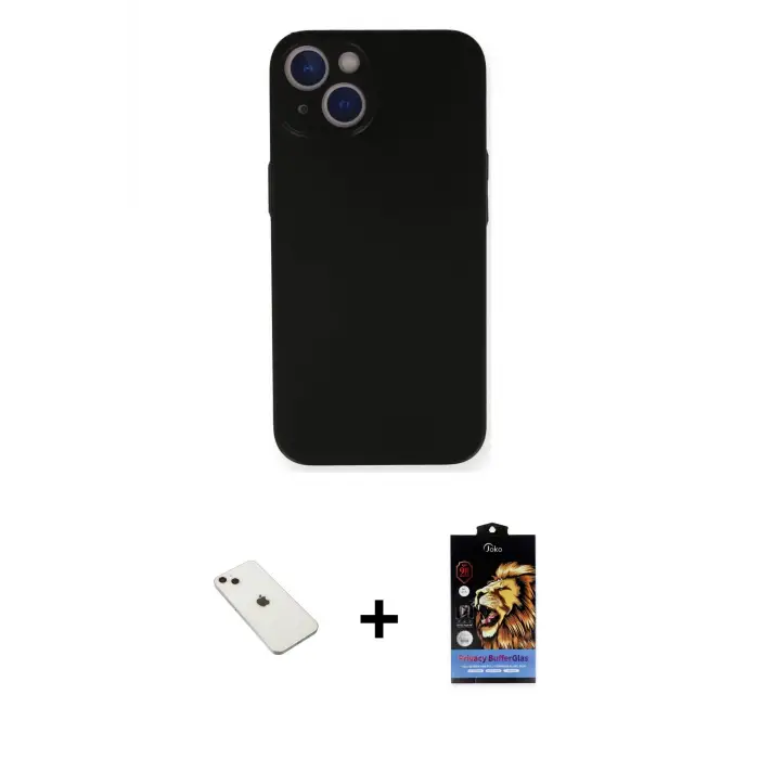 ieg™ iPhone 14 Kılıf Yadigar Yansıma Serisi - Siyah Buffer Hayalet Cam Ekran Koruyucu + Diamond Kamera Lens - PE