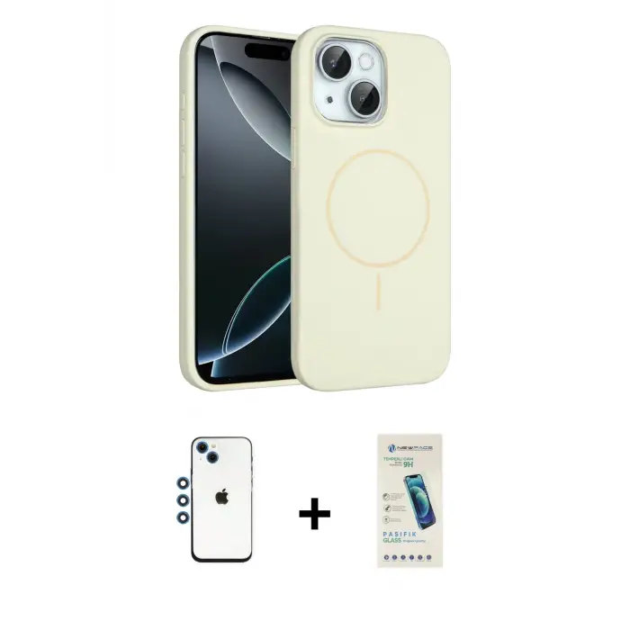 ieg™ iPhone 14 Kılıf Yankı Form Serisi - Şeffaf Pasifik Cam Ekran Koruyucu + Shine Kamera Lens - MI