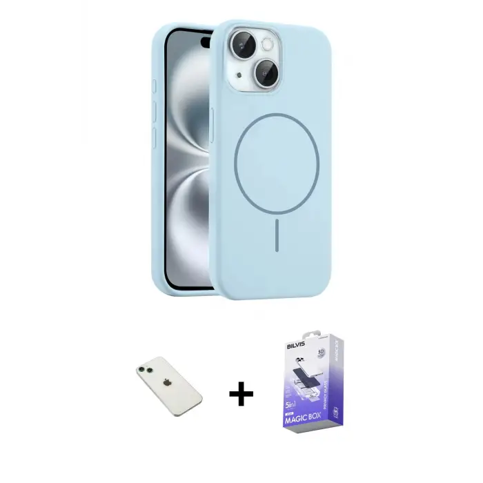 ieg™ iPhone 14 Kılıf Yankı Form Serisi - Siyah Bilvis 5in1 5D Magic Hayalet Cam Ekran Koruyucu + Diamond Kamera Lens - YL