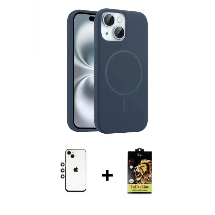 ieg™ iPhone 14 Kılıf Yankı Form Serisi - Siyah Buffer Cam Ekran Koruyucu + Shine Kamera Lens - GI