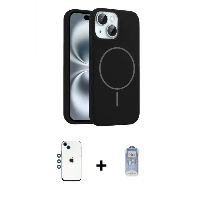 ieg™ iPhone 14 Kılıf Yankı Form Serisi - Siyah Joko Magic 5D Cam + Shine Kamera Lens - MI