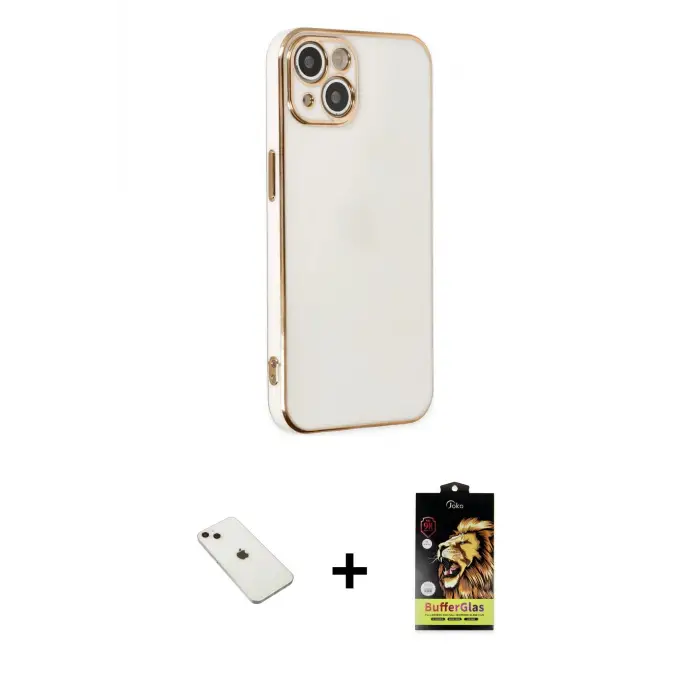 ieg™ iPhone 14 Kılıf Yankı Serisi - Siyah Buffer Cam Ekran Koruyucu + Diamond Kamera Lens - PE