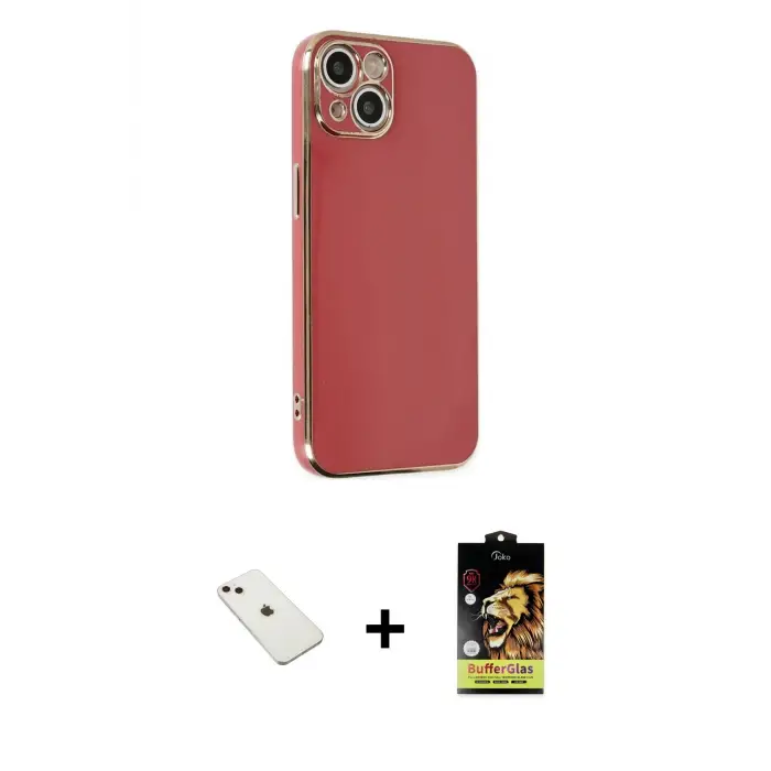ieg™ iPhone 14 Kılıf Yankı Serisi - Siyah Buffer Cam Ekran Koruyucu + Diamond Kamera Lens - PE