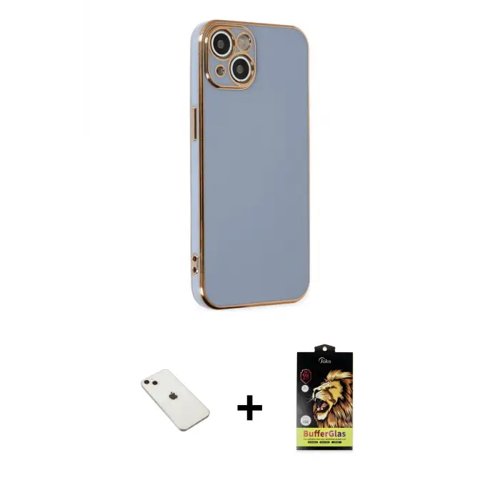 ieg™ iPhone 14 Kılıf Yankı Serisi - Siyah Buffer Cam Ekran Koruyucu + Diamond Kamera Lens - PE