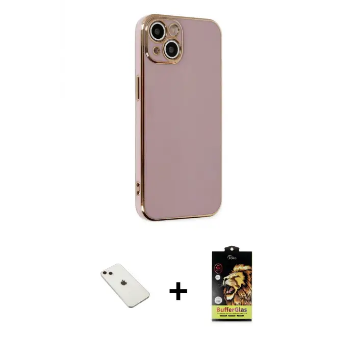 ieg™ iPhone 14 Kılıf Yankı Serisi - Siyah Buffer Cam Ekran Koruyucu + Diamond Kamera Lens - PE