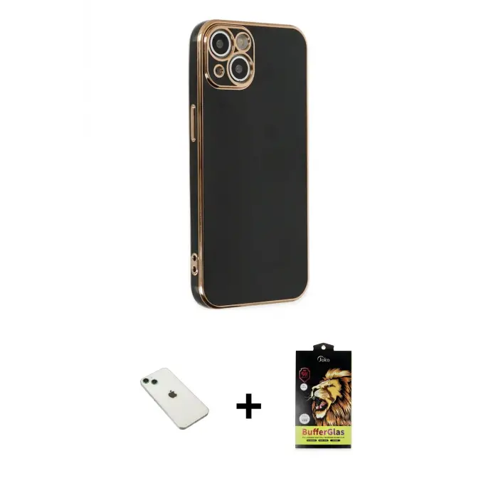 ieg™ iPhone 14 Kılıf Yankı Serisi - Siyah Buffer Cam Ekran Koruyucu + Diamond Kamera Lens - YL
