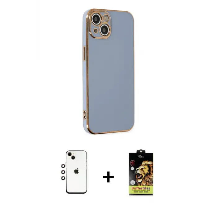 ieg™ iPhone 14 Kılıf Yankı Serisi - Siyah Buffer Cam Ekran Koruyucu + Shine Kamera Lens - GI