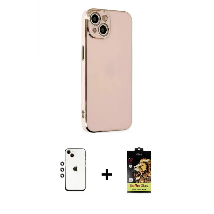 ieg™ iPhone 14 Kılıf Yankı Serisi - Siyah Buffer Cam Ekran Koruyucu + Shine Kamera Lens - GI