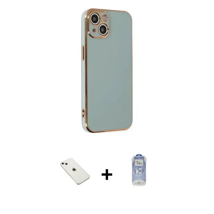 ieg™ iPhone 14 Kılıf Yankı Serisi - Siyah Joko Magic 5D Cam + Diamond Kamera Lens - PE