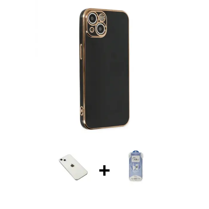 ieg™ iPhone 14 Kılıf Yankı Serisi - Siyah Joko Magic 5D Cam + Diamond Kamera Lens - SABE