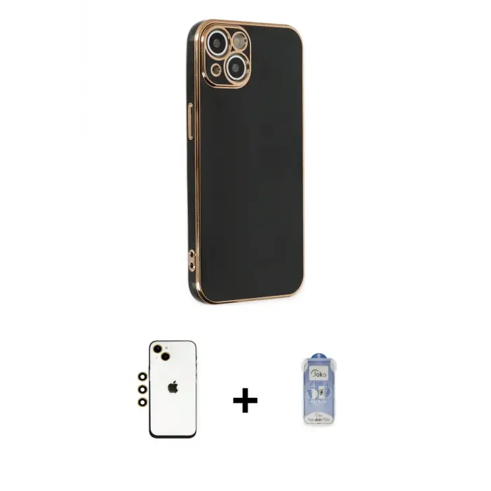 ieg™ iPhone 14 Kılıf Yankı Serisi - Siyah Joko Magic 5D Cam + Shine Kamera Lens - GD