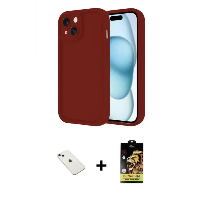 ieg™ iPhone 14 Kılıf Yankı Yansıma Özel Seri - Siyah Buffer Cam Ekran Koruyucu + Diamond Kamera Lens - KI