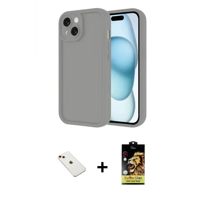 ieg™ iPhone 14 Kılıf Yankı Yansıma Özel Seri - Siyah Buffer Cam Ekran Koruyucu + Diamond Kamera Lens - KI