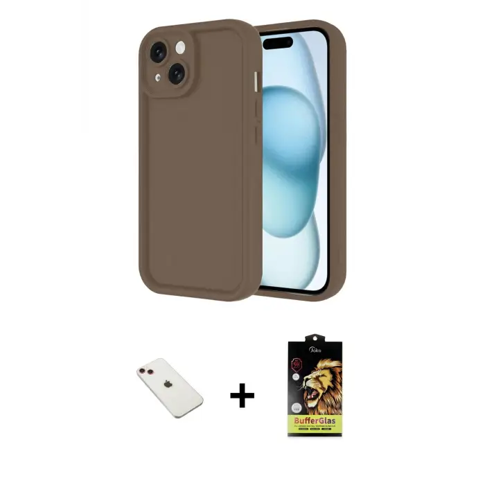 ieg™ iPhone 14 Kılıf Yankı Yansıma Özel Seri - Siyah Buffer Cam Ekran Koruyucu + Diamond Kamera Lens - KI