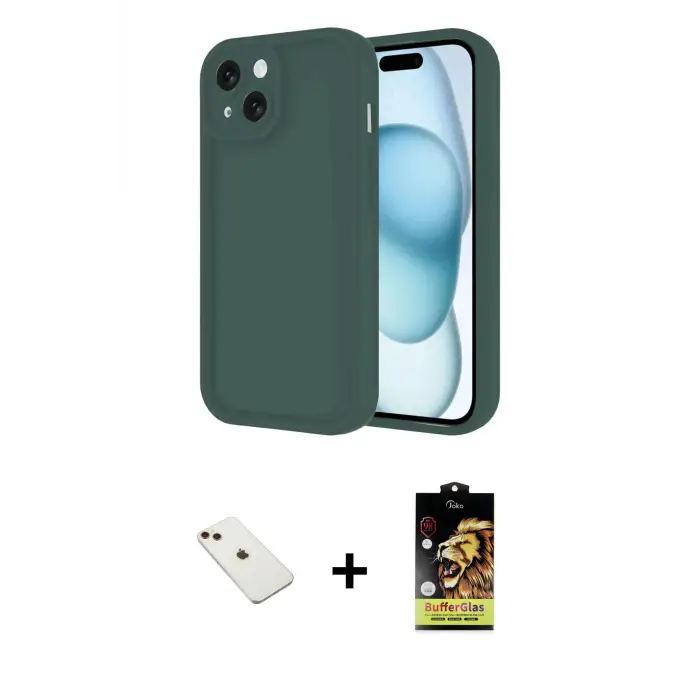 ieg™ iPhone 14 Kılıf Yankı Yansıma Özel Seri - Siyah Buffer Cam Ekran Koruyucu + Diamond Kamera Lens - KI