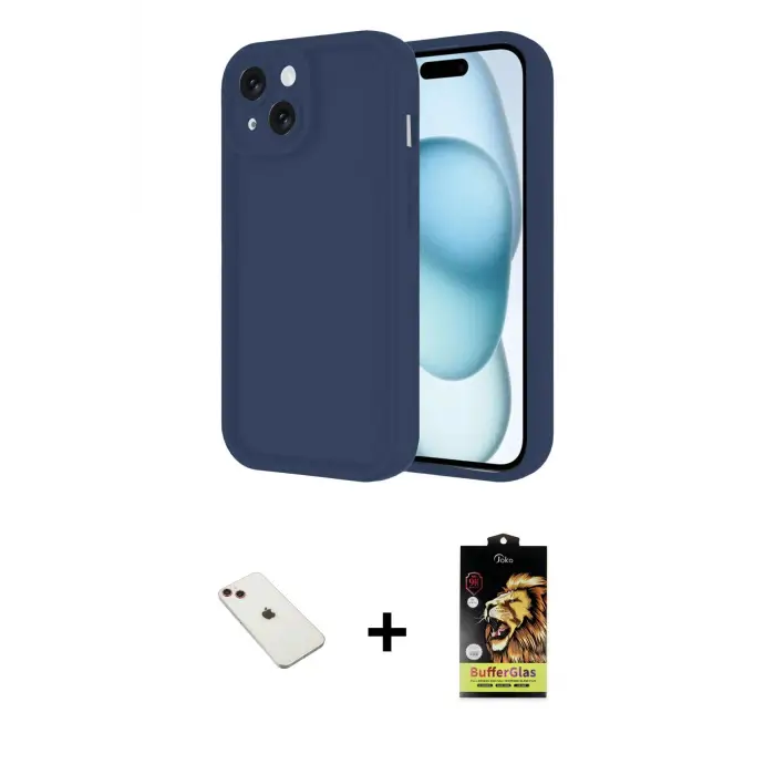 ieg™ iPhone 14 Kılıf Yankı Yansıma Özel Seri - Siyah Buffer Cam Ekran Koruyucu + Diamond Kamera Lens - KI