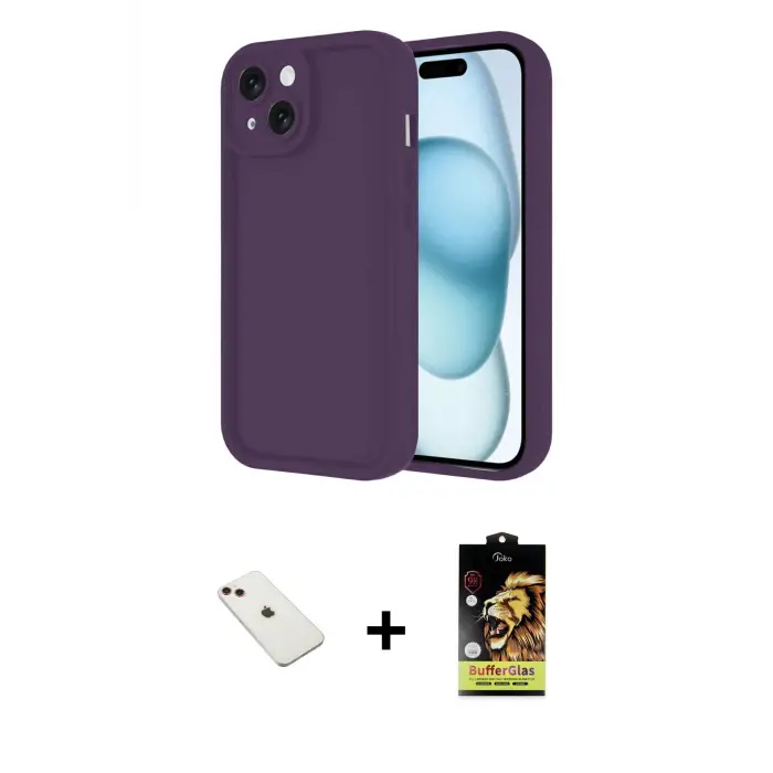 ieg™ iPhone 14 Kılıf Yankı Yansıma Özel Seri - Siyah Buffer Cam Ekran Koruyucu + Diamond Kamera Lens - KI