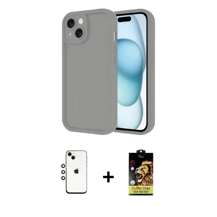 ieg™ iPhone 14 Kılıf Yankı Yansıma Özel Seri - Siyah Buffer Cam Ekran Koruyucu + Shine Kamera Lens - GI