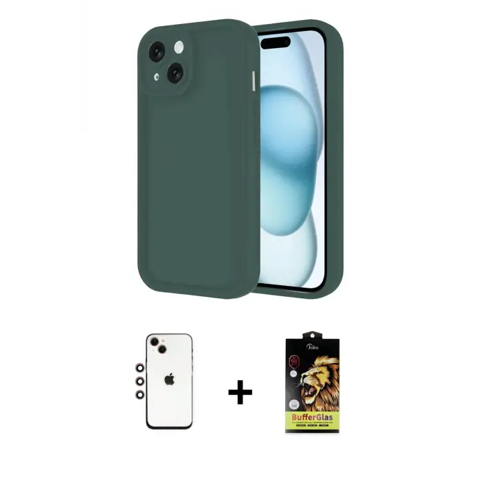 ieg™ iPhone 14 Kılıf Yankı Yansıma Özel Seri - Siyah Buffer Cam Ekran Koruyucu + Shine Kamera Lens - GI