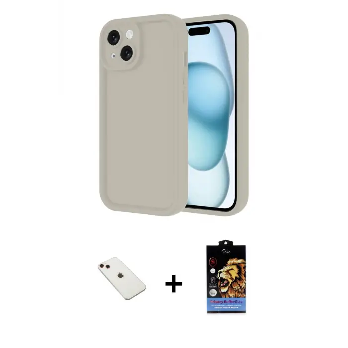 ieg™ iPhone 14 Kılıf Yankı Yansıma Özel Seri - Siyah Buffer Hayalet Cam Ekran Koruyucu + Diamond Kamera Lens - KI