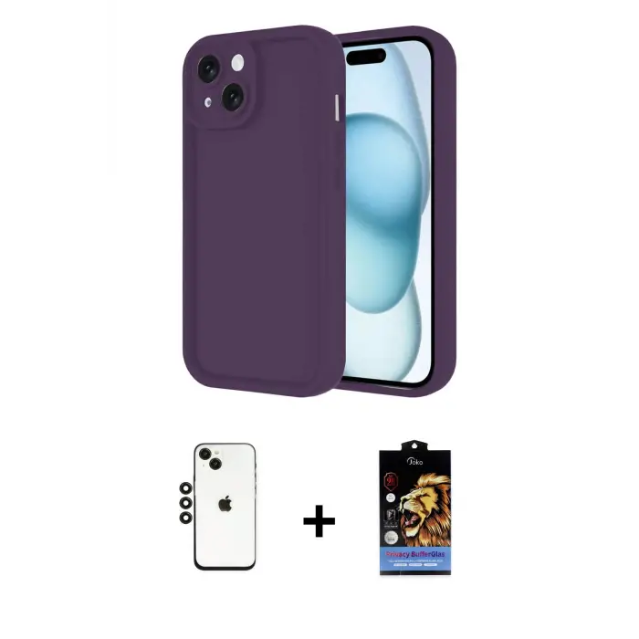 ieg™ iPhone 14 Kılıf Yankı Yansıma Özel Seri - Siyah Buffer Hayalet Cam Ekran Koruyucu + Shine Kamera Lens - SH