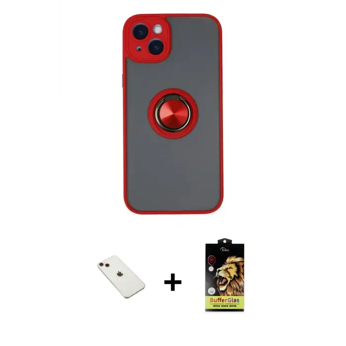 ieg™ iPhone 14 Kılıf Yörünge Çizgi - Siyah Buffer Cam Ekran Koruyucu + Diamond Kamera Lens - KI