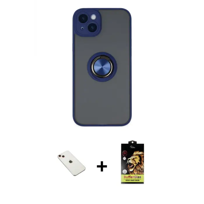 ieg™ iPhone 14 Kılıf Yörünge Çizgi - Siyah Buffer Cam Ekran Koruyucu + Diamond Kamera Lens - KI