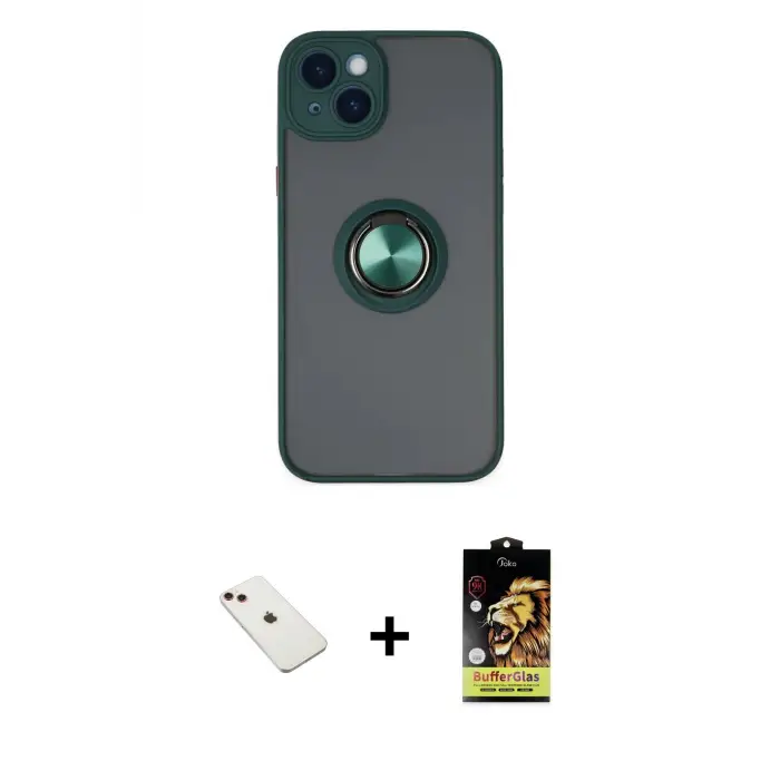 ieg™ iPhone 14 Kılıf Yörünge Çizgi - Siyah Buffer Cam Ekran Koruyucu + Diamond Kamera Lens - KI