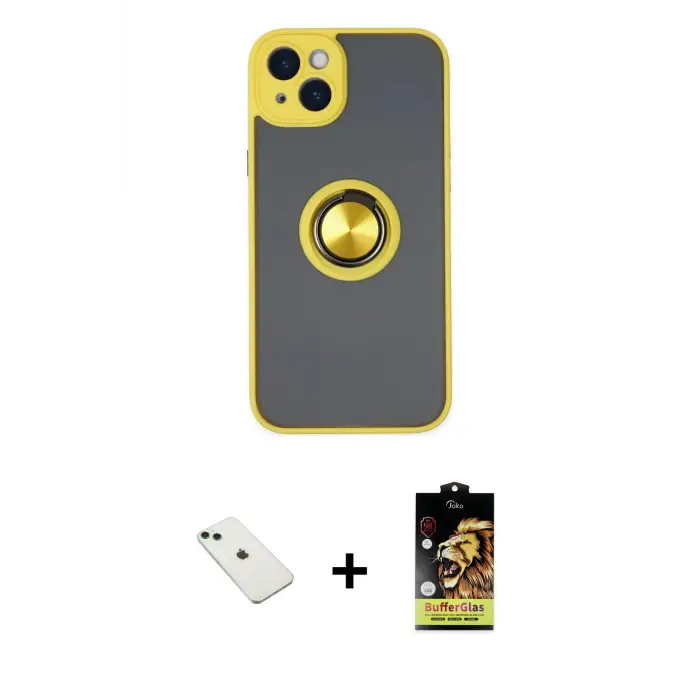 ieg™ iPhone 14 Kılıf Yörünge Çizgi - Siyah Buffer Cam Ekran Koruyucu + Diamond Kamera Lens - YL