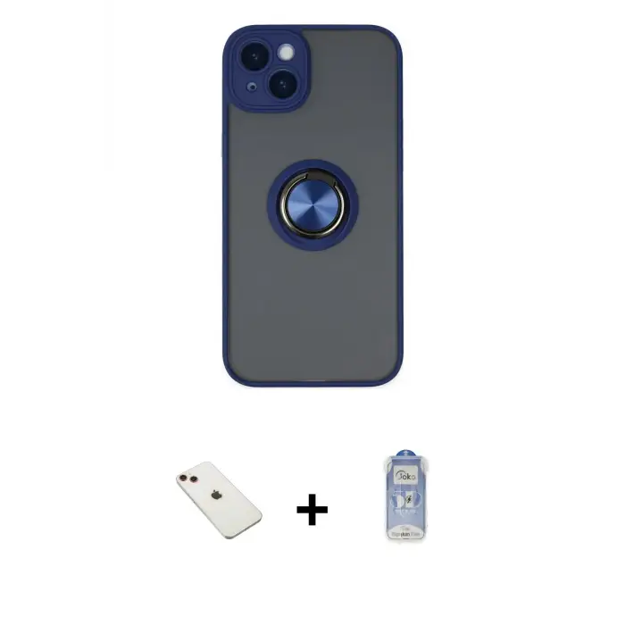ieg™ iPhone 14 Kılıf Yörünge Çizgi - Siyah Joko Magic 5D Cam + Diamond Kamera Lens - KI