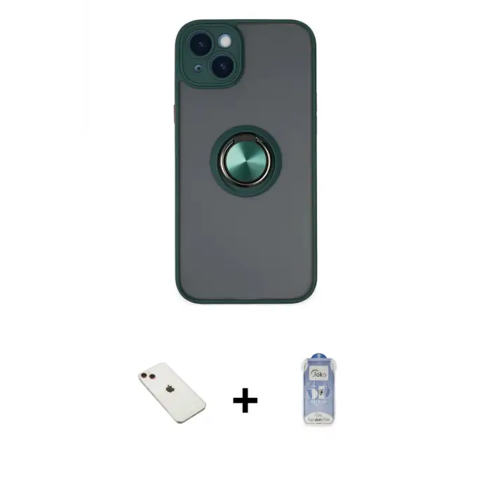 ieg™ iPhone 14 Kılıf Yörünge Çizgi - Siyah Joko Magic 5D Cam + Diamond Kamera Lens - KI