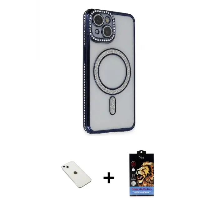 ieg™ iPhone 14 Kılıf Zirve Doku Prime - Siyah Buffer Hayalet Cam Ekran Koruyucu + Diamond Kamera Lens - SABE
