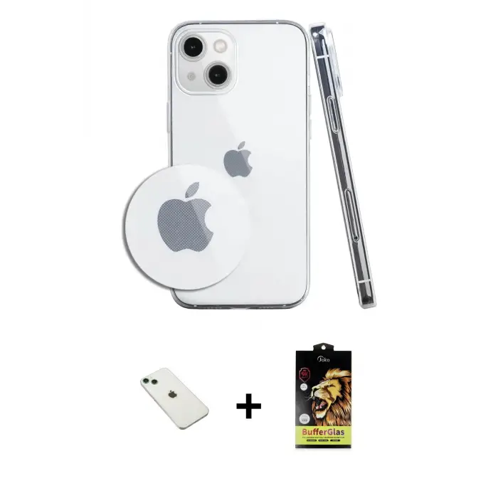 ieg™ iPhone 14 Kılıf Zirve Doku - Siyah Buffer Cam Ekran Koruyucu + Diamond Kamera Lens - YL