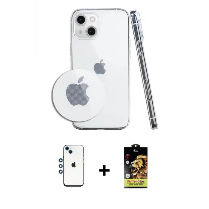 ieg™ iPhone 14 Kılıf Zirve Doku - Siyah Buffer Cam Ekran Koruyucu + Shine Kamera Lens - MI