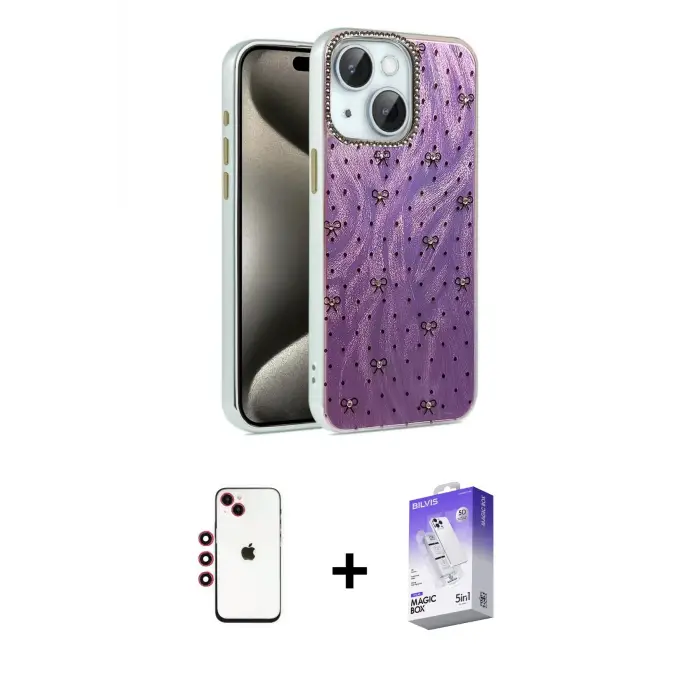 ieg™ iPhone 14 Kılıf Zirve Modern Prime - Siyah Bilvis 5in1 3D Magic Cam Ekran Koruyucu + Shine Kamera Lens - KI