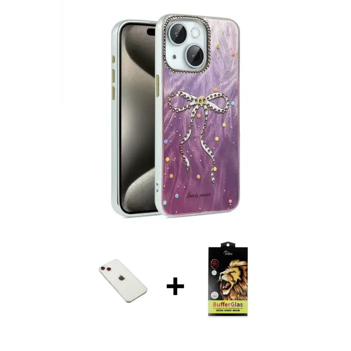 ieg™ iPhone 14 Kılıf Zirve Modern Prime - Siyah Buffer Cam Ekran Koruyucu + Diamond Kamera Lens - KI
