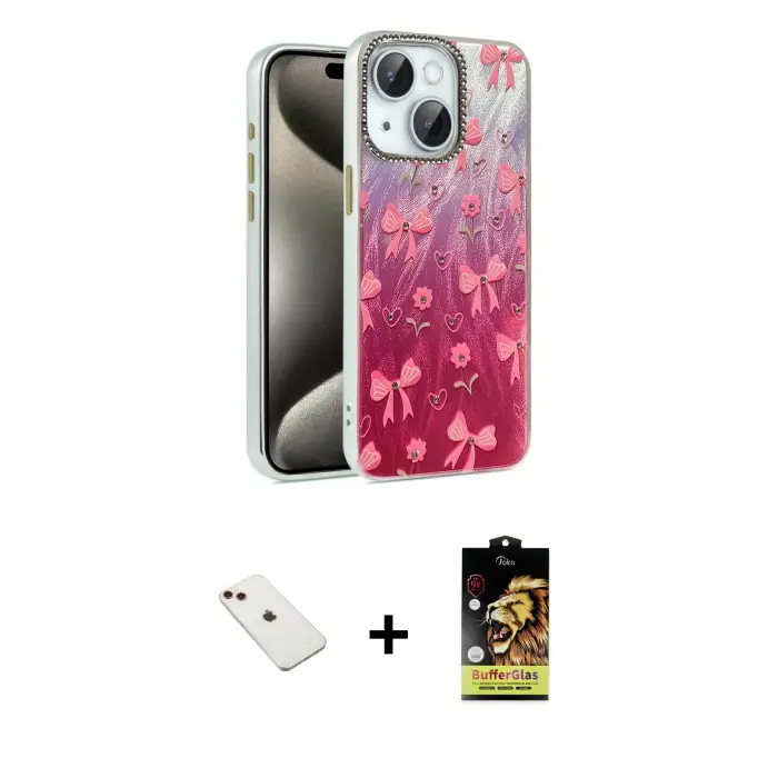 ieg™ iPhone 14 Kılıf Zirve Modern Prime - Siyah Buffer Cam Ekran Koruyucu + Diamond Kamera Lens - KI