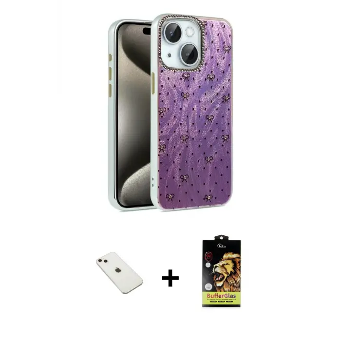ieg™ iPhone 14 Kılıf Zirve Modern Prime - Siyah Buffer Cam Ekran Koruyucu + Diamond Kamera Lens - PE